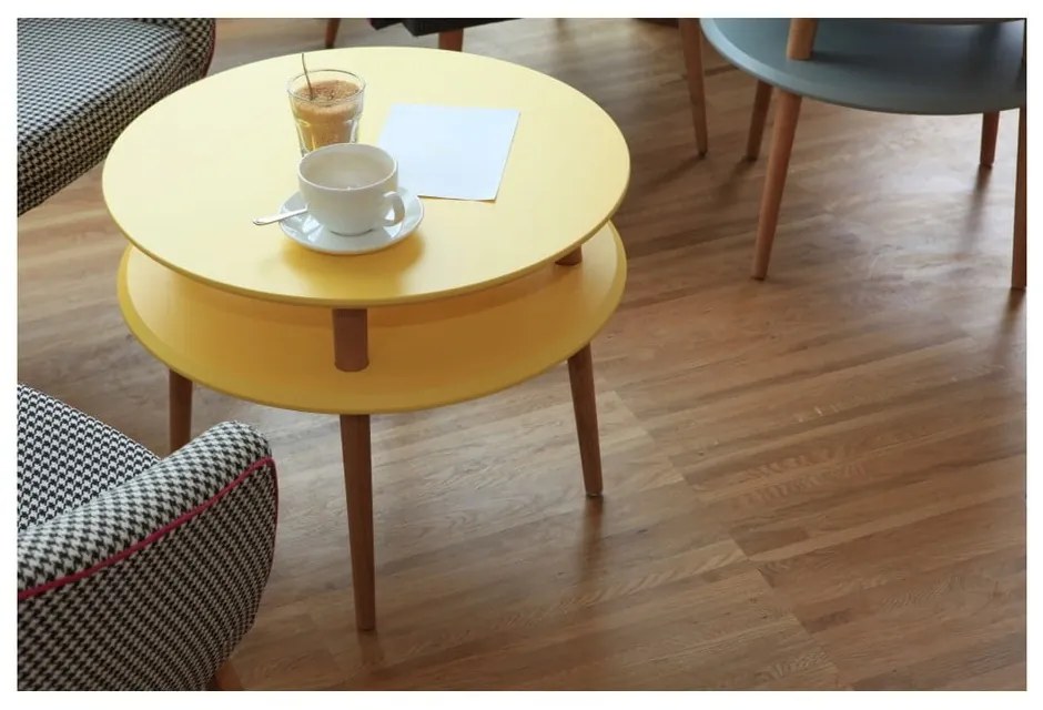 UFO sötétszürke dohányzóasztal natúr lábakkal, ⌀ 70 cm - Ragaba