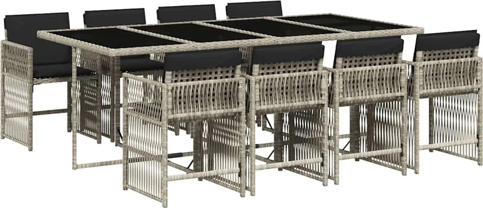 vidaXL 9részes világosszürke polyrattan kerti étkezőgarnitúra párnával