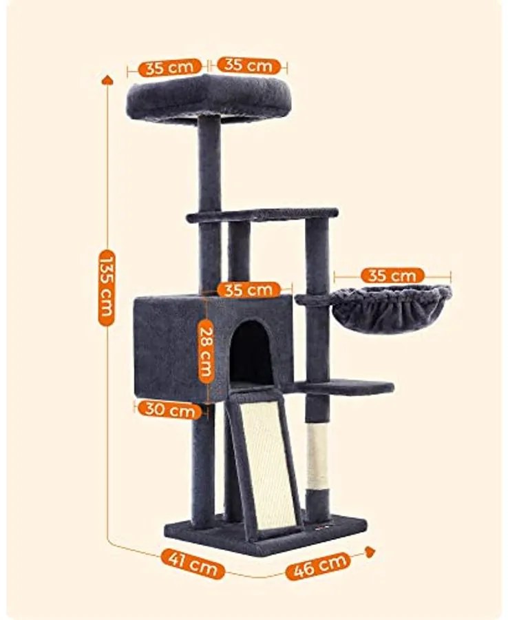 Macska kaparóoszlop, többszintes 135 cm kis macska kaparófa, sötétszürke