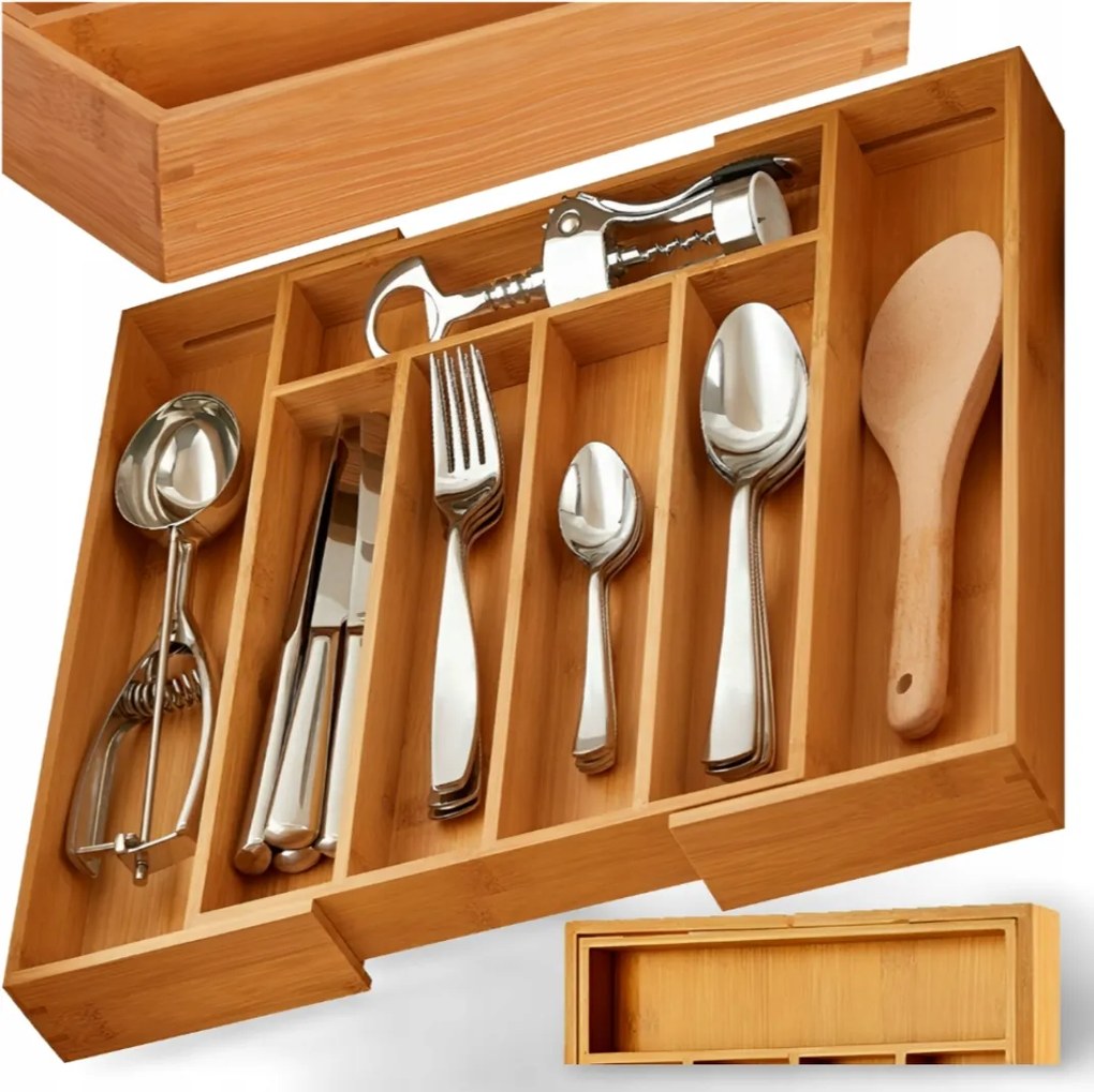 Utántöltő Rendszerező Tároló Konyhai Fiók Evőeszköz Kihúzható Bambusz