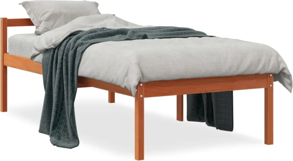 vidaXL viaszbarna tömör fenyőfa időseknek való ágy 90 x 200 cm