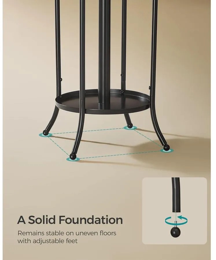 Szabadon álló ruhafogas esernyőtartóval, fekete