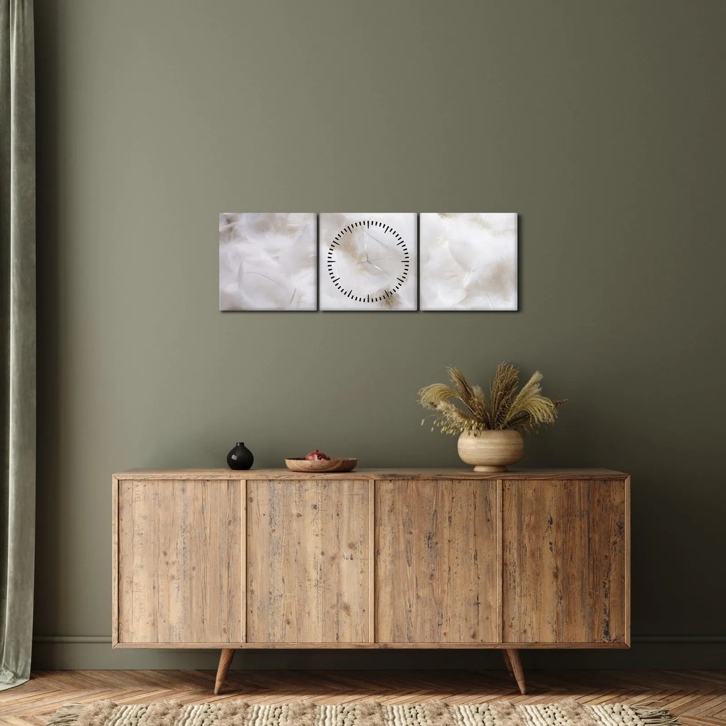 Kép - Fehér tollak (órával) (90x30 cm)