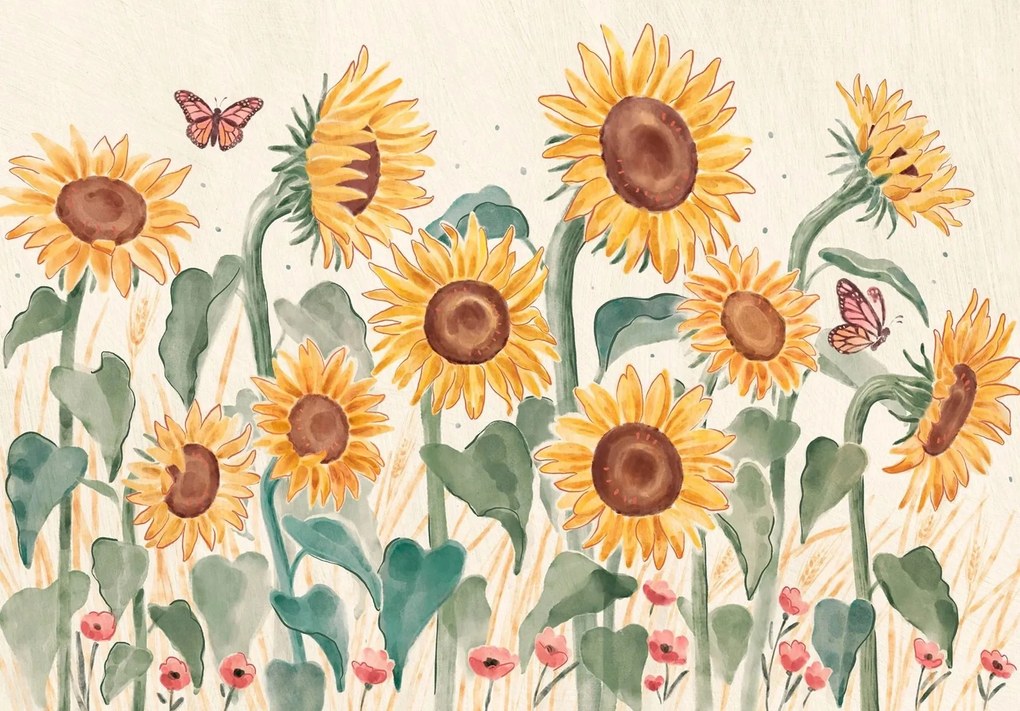 Fotótapéta Festett kép színes Napraforgók +ragasztó Ajándék 415 x 290