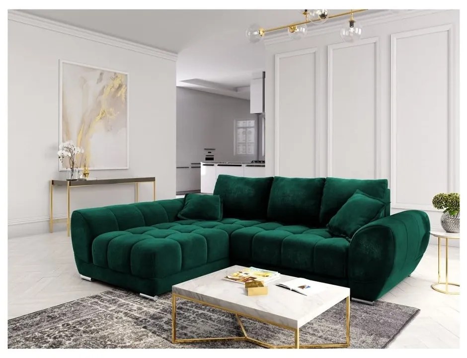 Nuage palackzöld kinyitható sarokkanapé bársony kárpittal, bal oldali - Windsor &amp; Co Sofas
