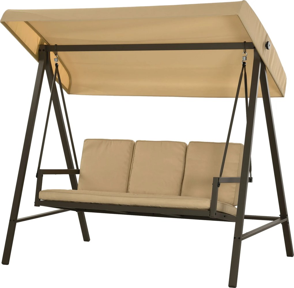 Outsunny Hollywood Hinta 3 Személyes Hinta Pad, Állítható Tetővel, Hinta Pad Hátpárnával, Kerti Hinta 360 kg Terhelhetőséggel, Beige, 200 x 125 x 175
