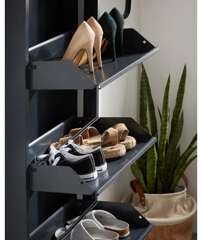 Antracitszürke fém billenő ajtós cipőtartó 50x169x15 cm Ode – Kave Home