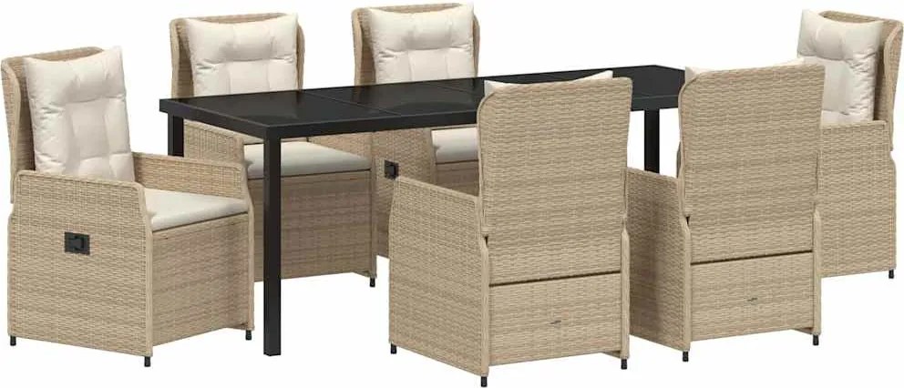 vidaXL Kert étkező szett 7 pcs Beige és Világosszürke polirattan