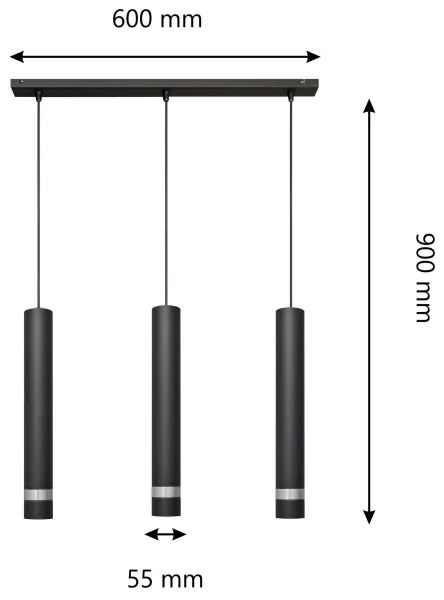 LED Csillár zsinóron TUBA 3xGU10/4,8W/230V fekete/króm