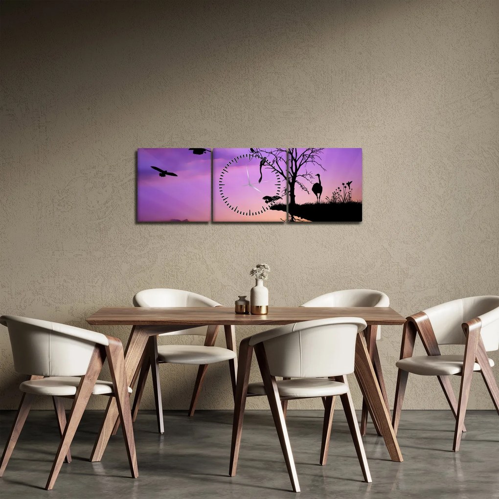 Kép - Állatok sziluettek (órával) (90x30 cm)