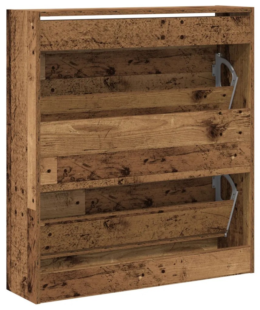 vidaXL Cipőtartó Flip Fiókkal Régi Fa 80x21x87,5 cm