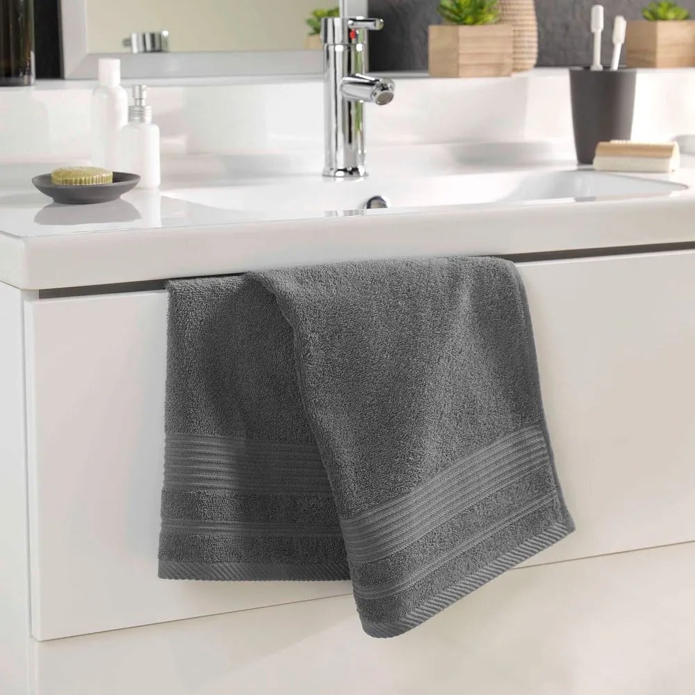 Sötétszürke frottír pamut törölköző 50x90 cm Tendresse – douceur d'intérieur