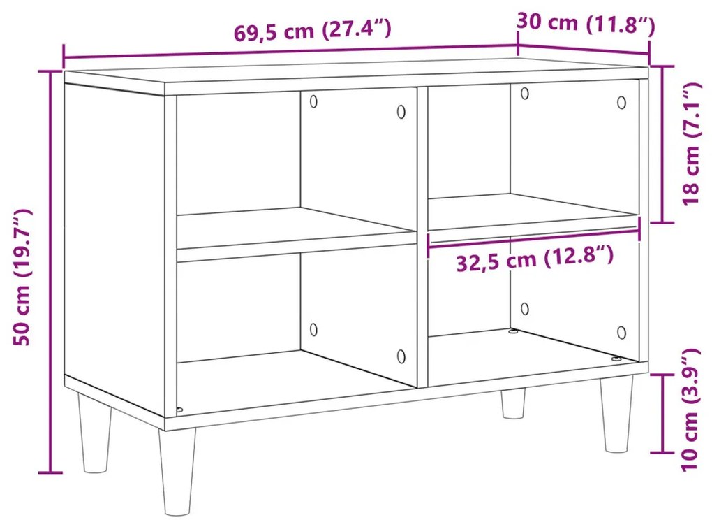 TV szekrény fa lábbal régi fa 69.5x30x50 cm