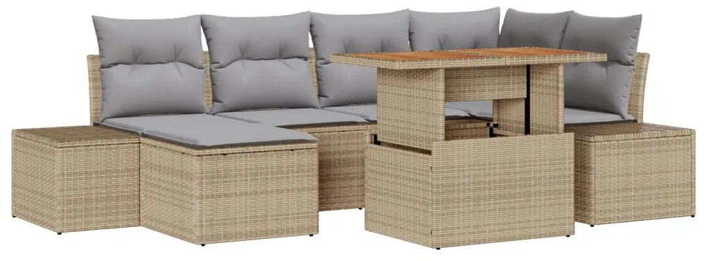 7 Részes Kert Sofa Szett Párnákkal Bézs Polirattan