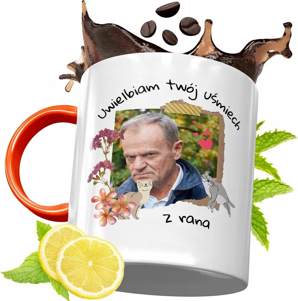 Donald Tusk Narancssárga Bögre Ajándék, fényképes nyomattal