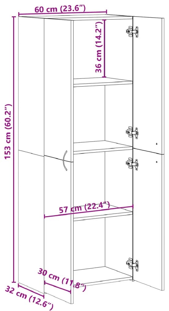 fekete szerelt fa irattartó szekrény 60 x 32 x 153 cm
