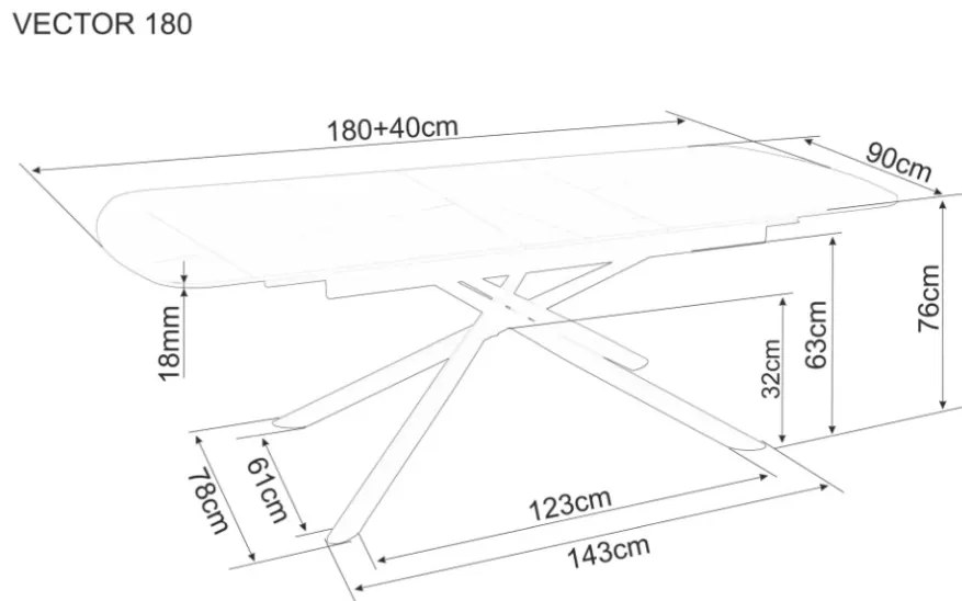 Vector bővíthető étkezőasztal fekete 180-220cm