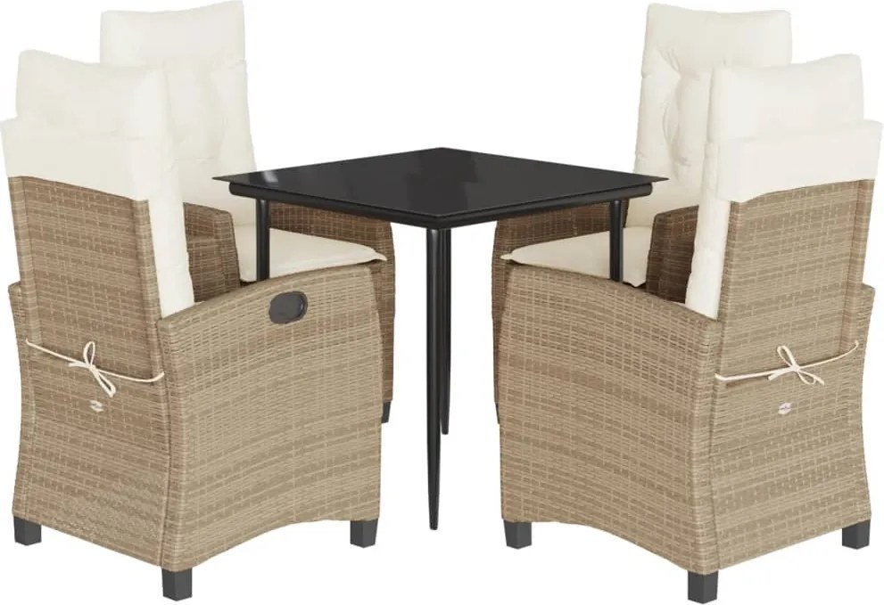 vidaXL 5 részes bézs polyrattan kerti étkezőgarnitúra párnákkal