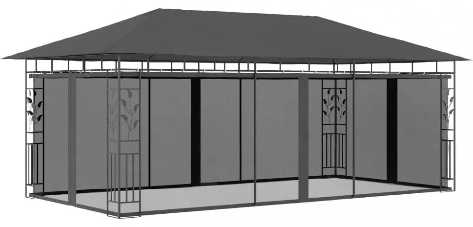 antracitszürke pavilon szúnyoghálóval 6 x 3 x 2,73 m