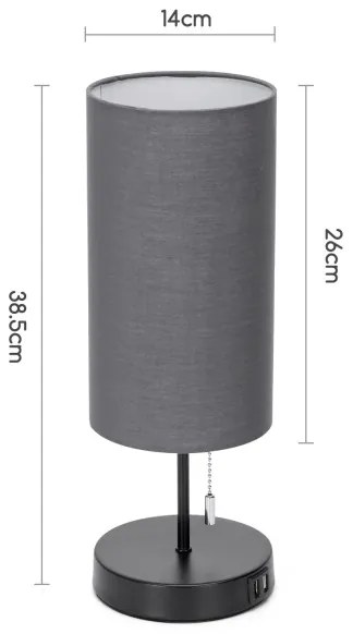 Aigostar - Asztali lámpa USB porttal 1xE27/40W/230V fekete