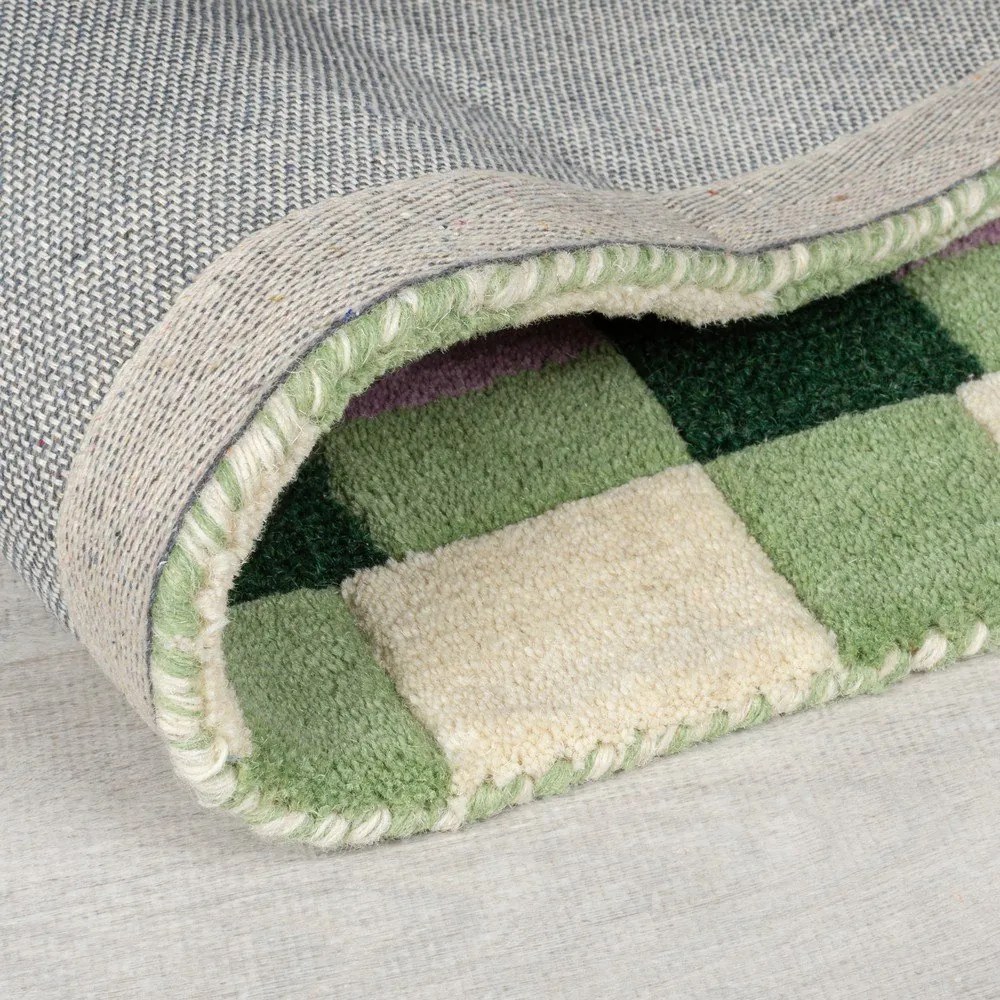 Zöld-lila kézi szövésű gyapjú szőnyeg 200x290 cm Kai Wool Border – Flair Rugs