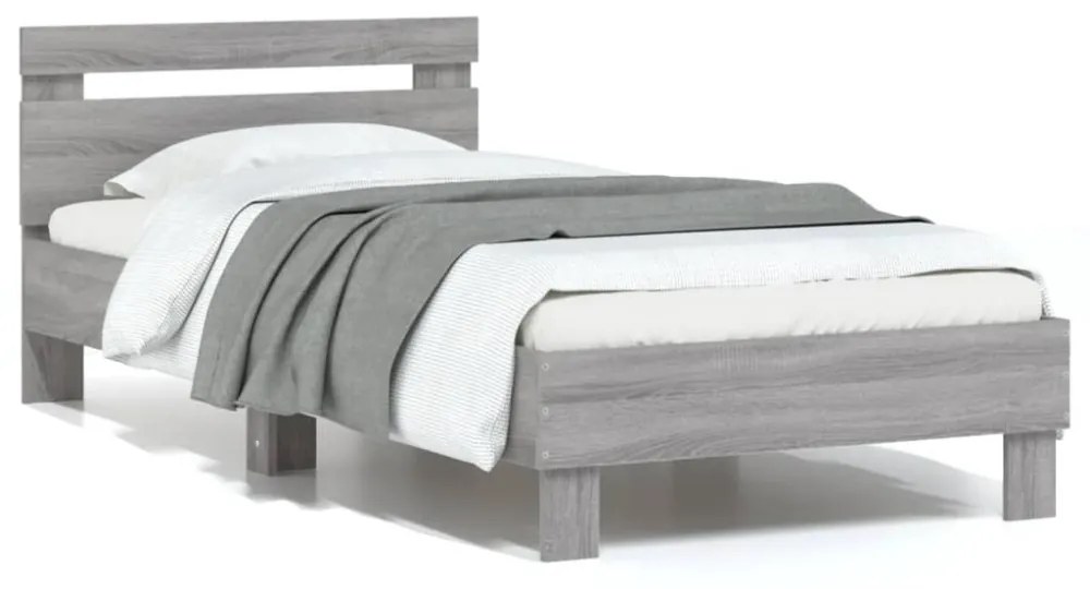 szürke sonoma színű szövet ágykeret fiókokkal 75x190 cm