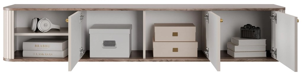 Vesper fali TV szekrény 187 cm háromajtós - kasmír / dió / arany fogantyú