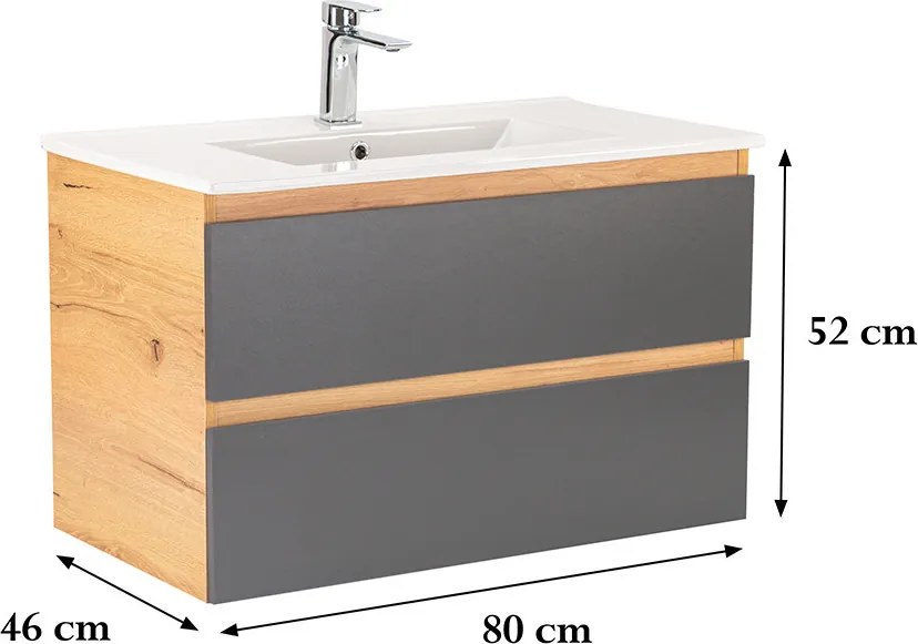 Vario Forte 80 alsó szekrény mosdóval tölgy-antracit
