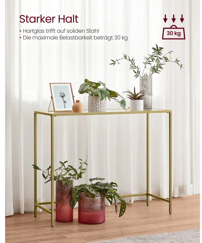 Konzolasztal edzett üveglappal, óarany 100x20x80cm