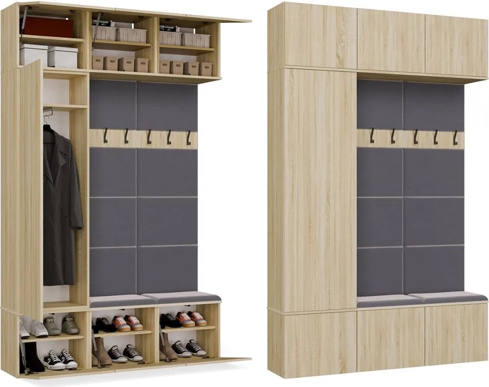 HAGA III 1SZ2W előszobafal 150x35x238 cm, sonoma