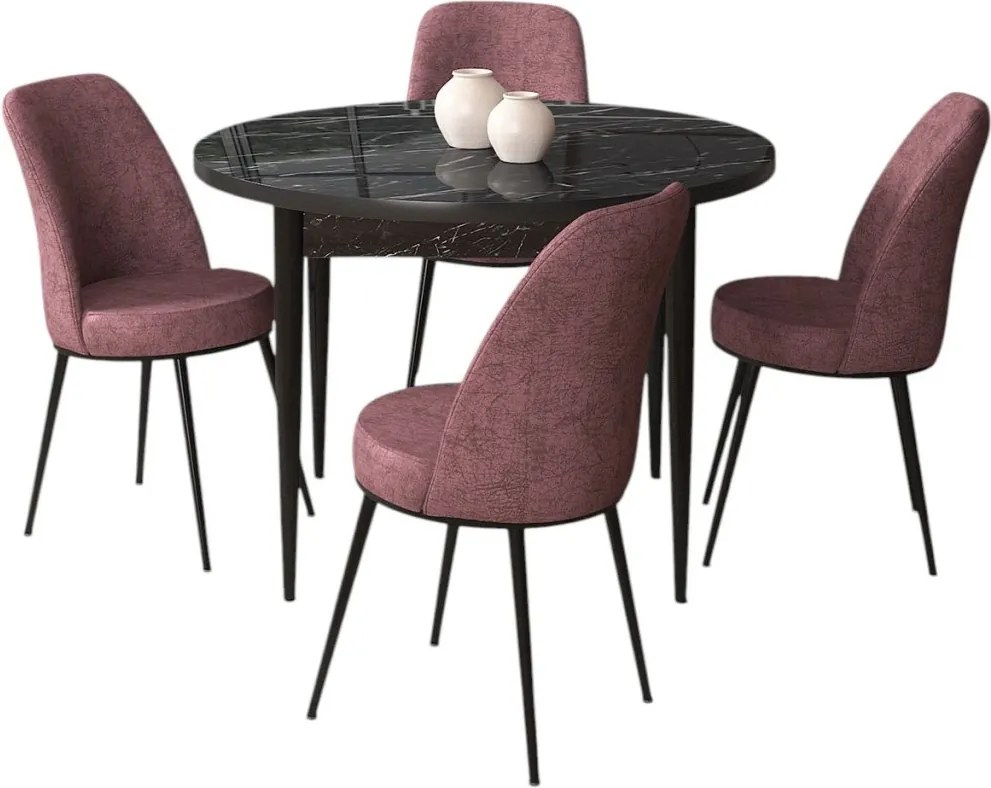 Tor étkezőgarnitúra, fekete márvány-púderrózsaszín, 90 cm