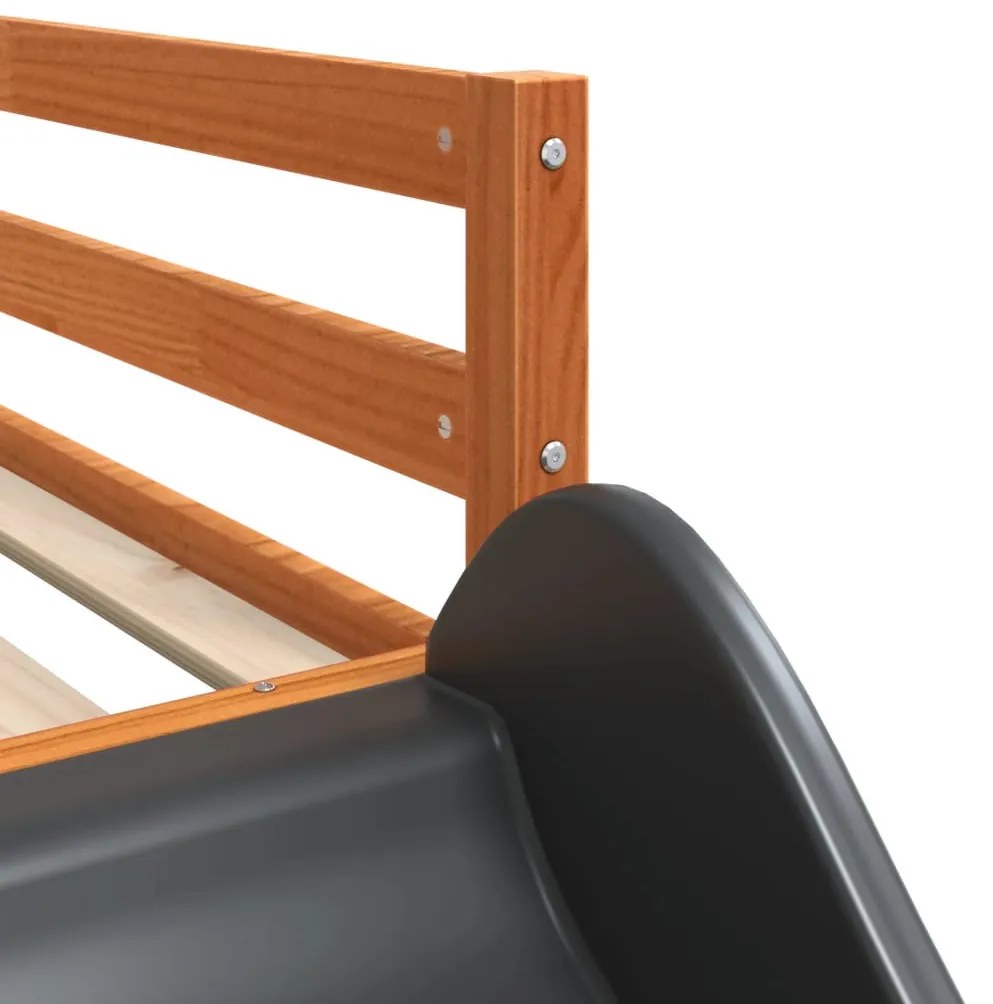 barna tömör fenyő emeletes ágy csúszdával és létrával 90x200 cm
