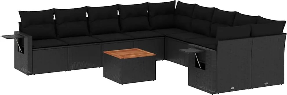 vidaXL 11 részes fekete polyrattan kerti ülőgarnitúra párnákkal
