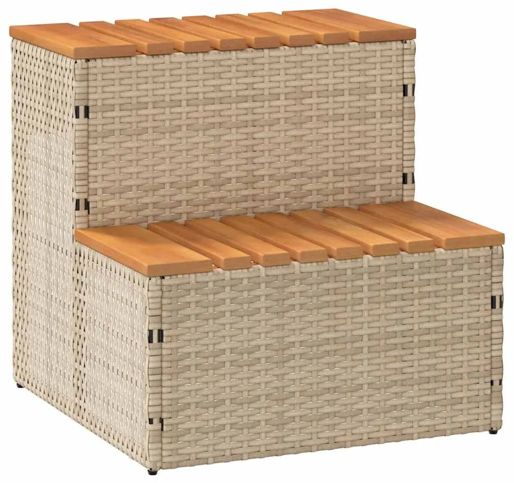 pezsgőfürdő lépcső bézs 50x50x50,5cm polyrattan és akácfa