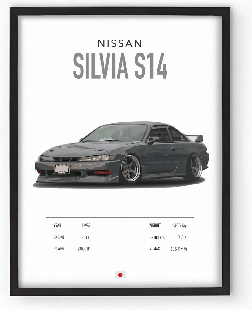 Poszter keretben Nissan Silvia S14 20x30 cm Ajándék ötlet