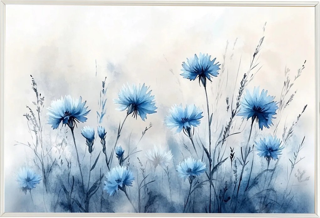 Poszter Keret Alumínium Természet Kert Mező Virágok Búzavirág Kukorica 60x40