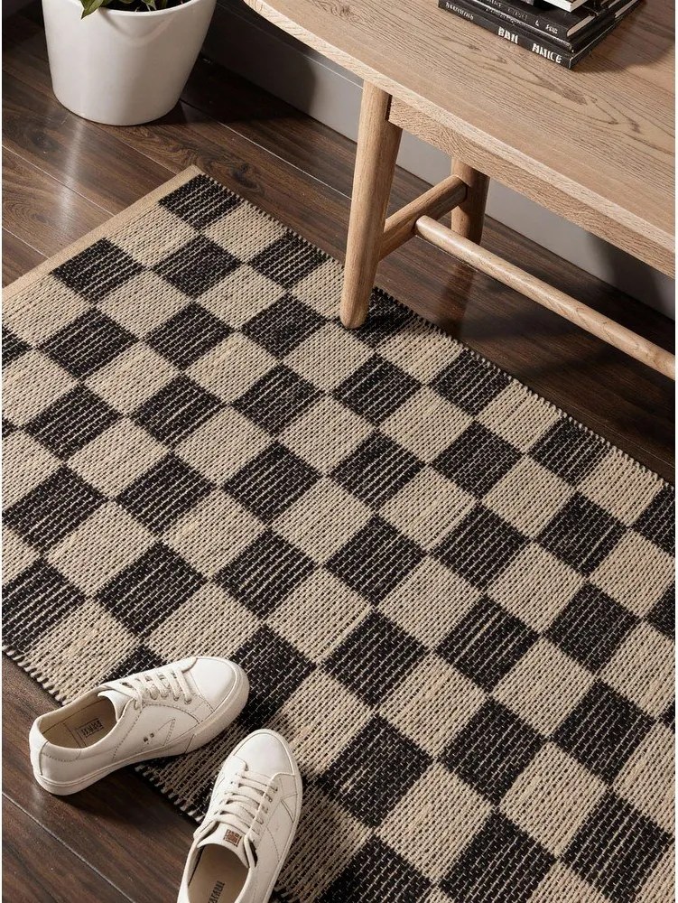 Fekete-krémszínű kétoldalas-kézi szövésű jutakeverék futószőnyeg 80x200 cm Rex – Hanse Home