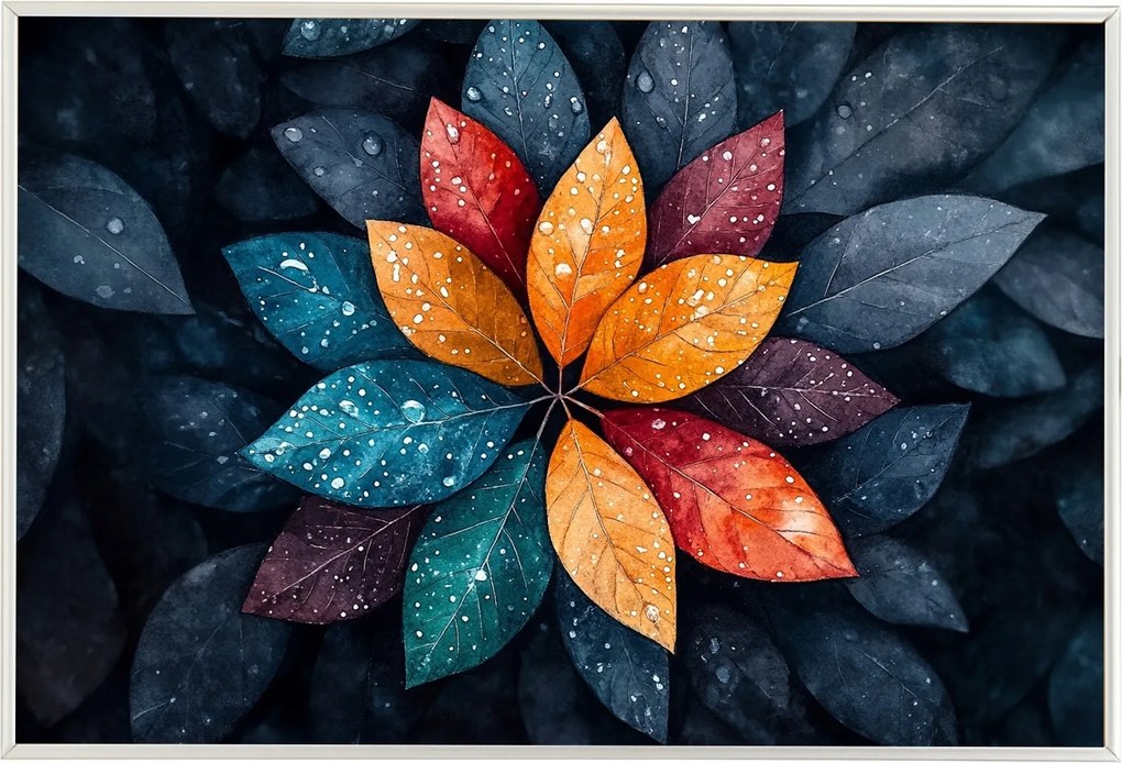 Poszter Keret Alumínium Színes Levelek Mandala Esőcseppek 60x40