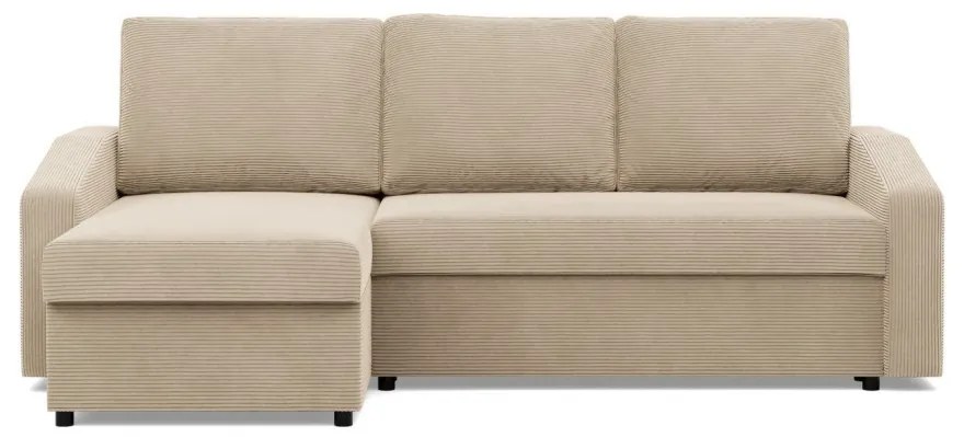 Zeus sarokkanapé, 2 ágyneműtartóval, döntött kartámasz, kordbársony, univerzális oldal, hab töltet, bézs