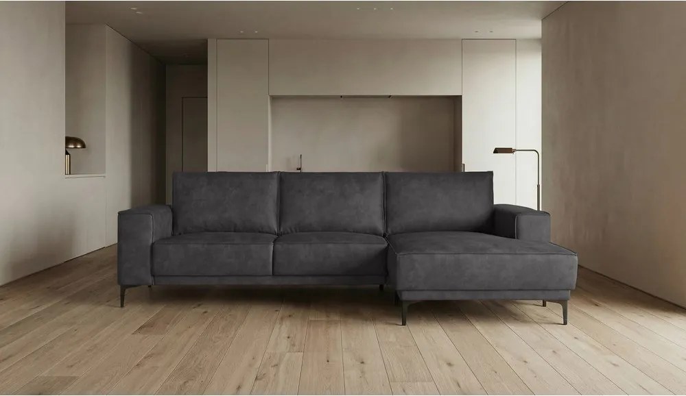 Antracitszürke bőrutánzat sarokkanapé (jobb oldali) Copenhagen – Scandic