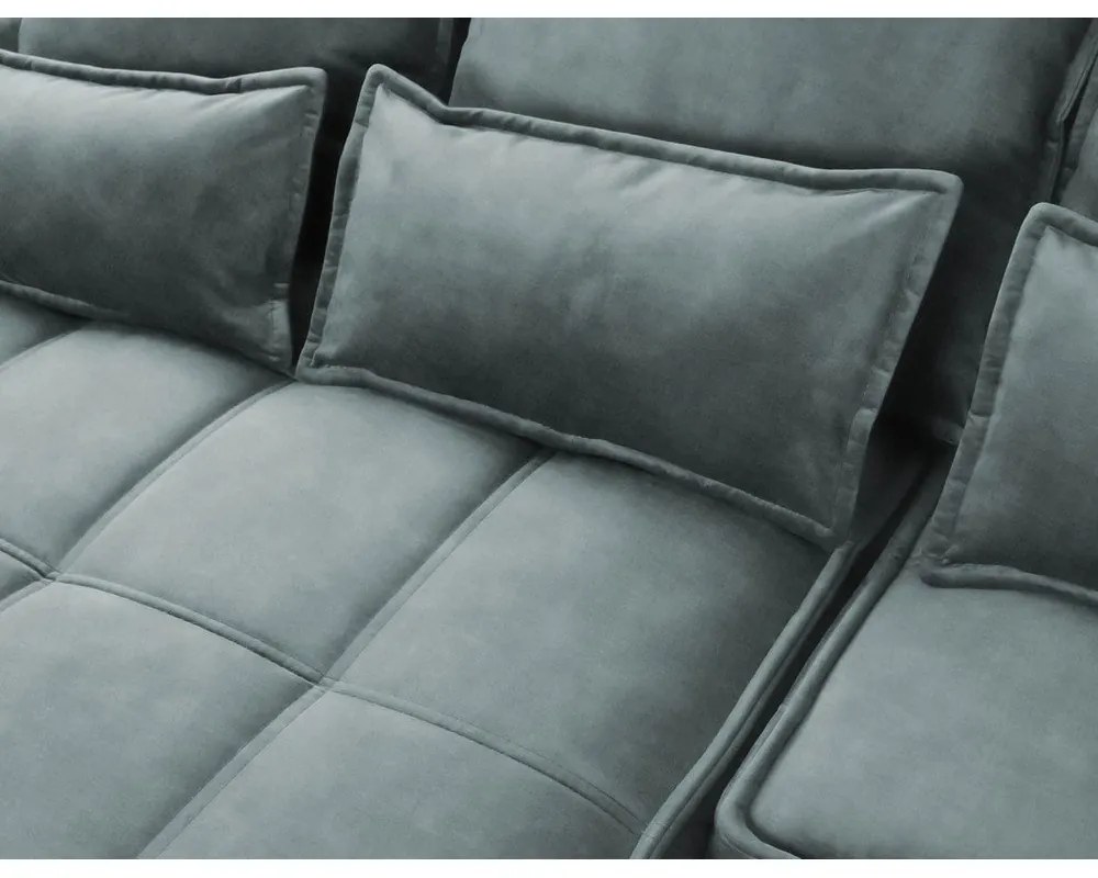 Zöld bársony kinyitható-tárolóhelyes sarokkanapé (bal oldali-heverő résszel) Campo – ELTAP