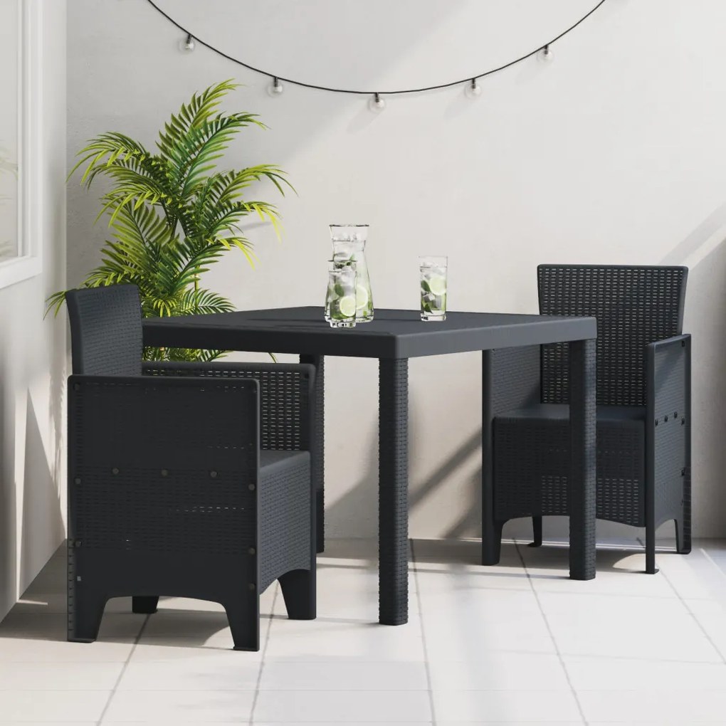 3 darabos kertibútor étkező garnitúra szénszínű poli rattan