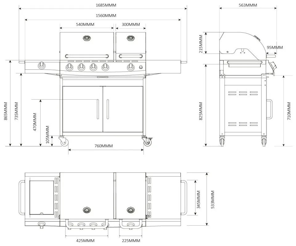 Avenberg LINCOLN Gázgrill rozsdamentes acélból és oldalsó + INFRA égővel