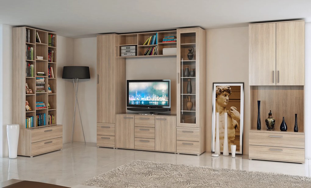 TV szekrény üveg, DTD laminált, tölgy sonoma, DUNAJ TYP6