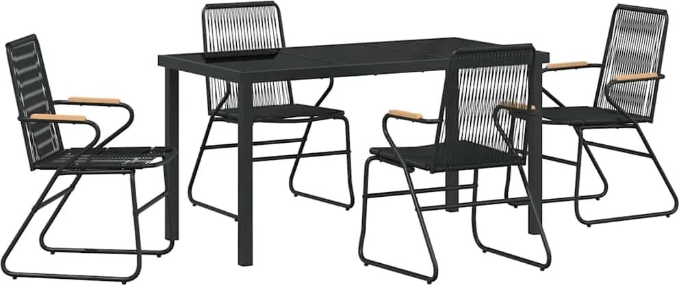 vidaXL Kert étkező szett 5 pcs Fekete Porszórt acél
