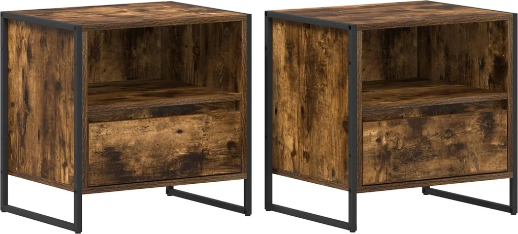 vidaXL Éjjeli asztal 2 pcs Füstös tölgy 50 x 39,5 x 50 cm Faanyag