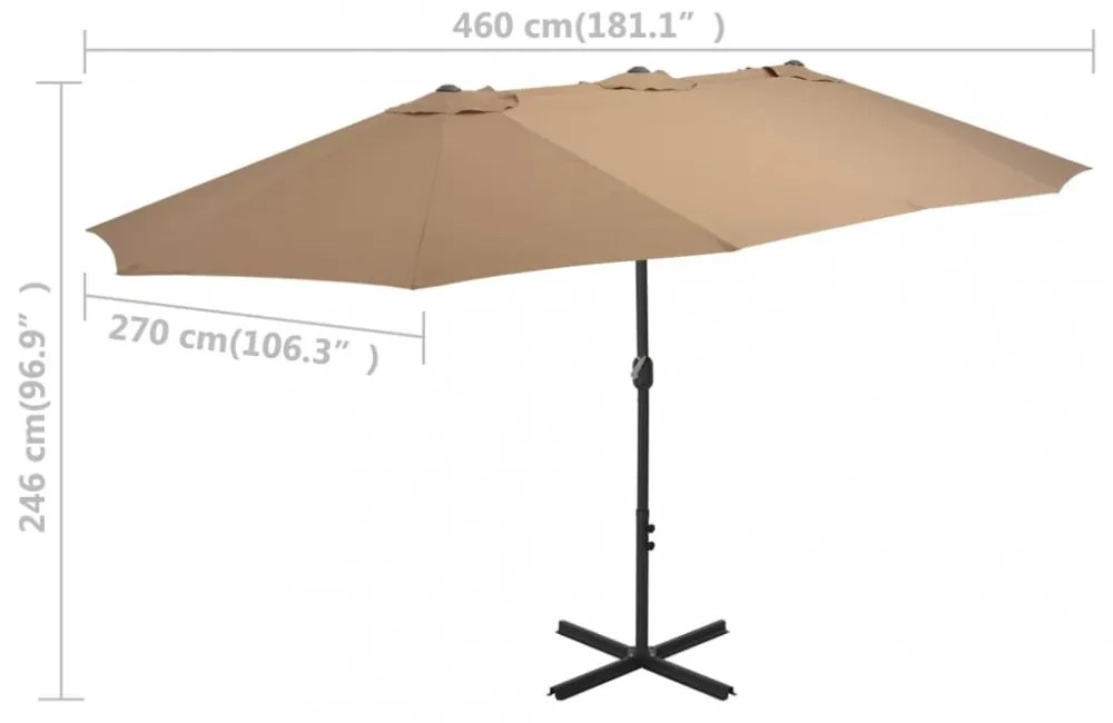 tópszínű kültéri napernyő alumíniumrúddal 460 x 270 cm