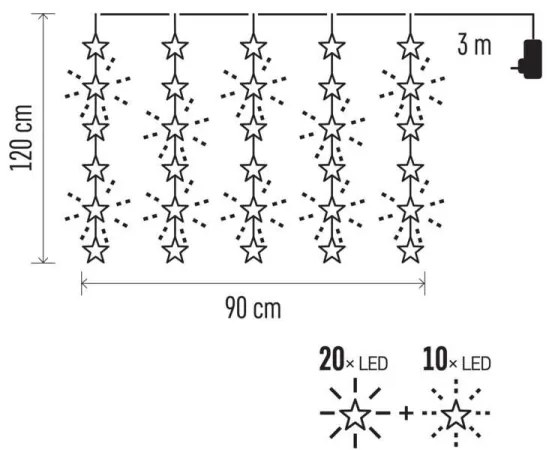 LED Karácsonyi kültéri lánc 30xLED/3,9m IP44 csillagok