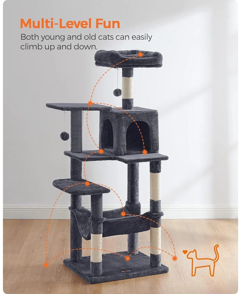 Macska kaparófa, 143 cm magas, többszintes macskatorony, füstszürke | Feandrea