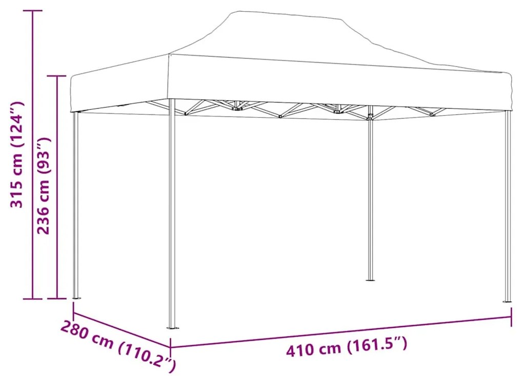 fehér acél összecsukható rendezvénysátor 280x410x315 cm